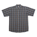 WRANGLER Mens Blue Brown Check Shirt L Short Sleeve Button-Down Casual Cotton