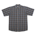 WRANGLER Mens Blue Brown Check Shirt L Short Sleeve Button-Down Casual Cotton