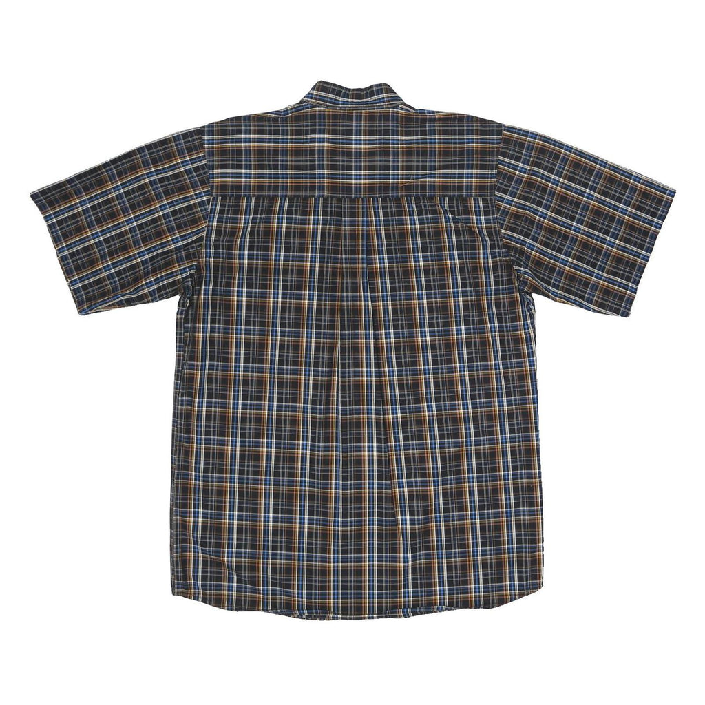 WRANGLER Mens Blue Brown Check Shirt L Short Sleeve Button-Down Casual Cotton