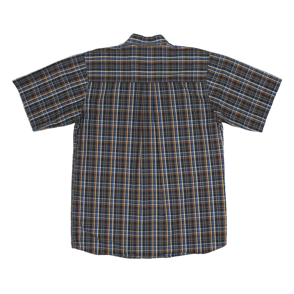 WRANGLER Mens Blue Brown Check Shirt L Short Sleeve Button-Down Casual Cotton