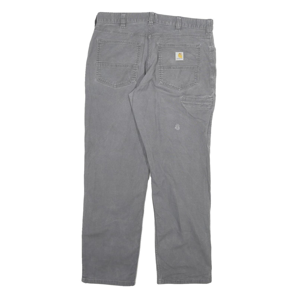 CARHARTT Mens Grey Relaxed Fit Straight Leg Trousers W36 L32 Cotton Blend Zip
