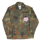 Womens Green Camouflage Love Patch Cotton Blend Shirt S Military Style Long