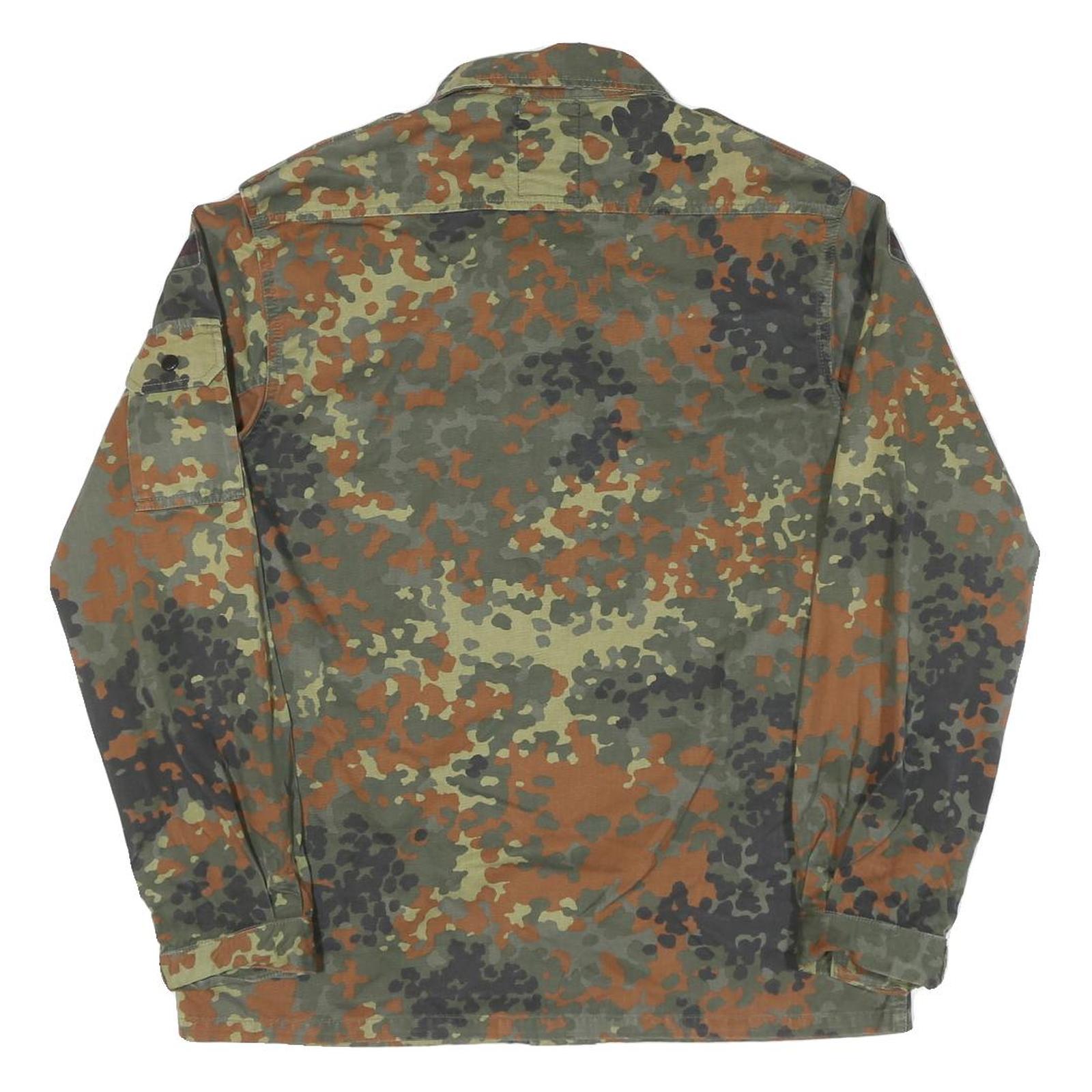 Womens Green Camouflage Love Patch Cotton Blend Shirt S Military Style Long