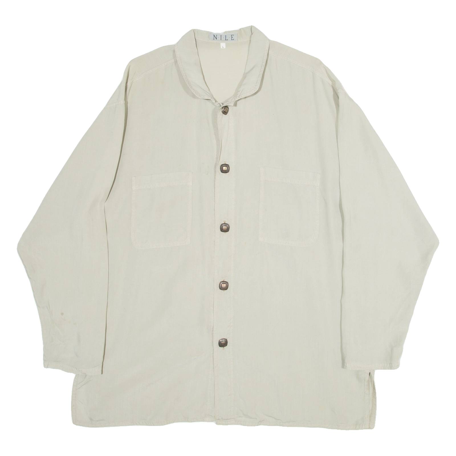 NILE Mens Plain Shirt Beige Long Sleeve L