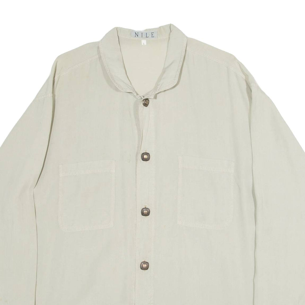 NILE Mens Plain Shirt Beige Long Sleeve L