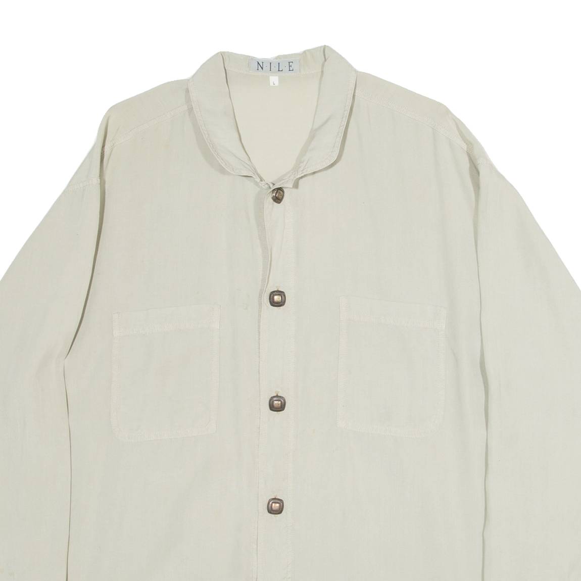 NILE Mens Plain Shirt Beige Long Sleeve L