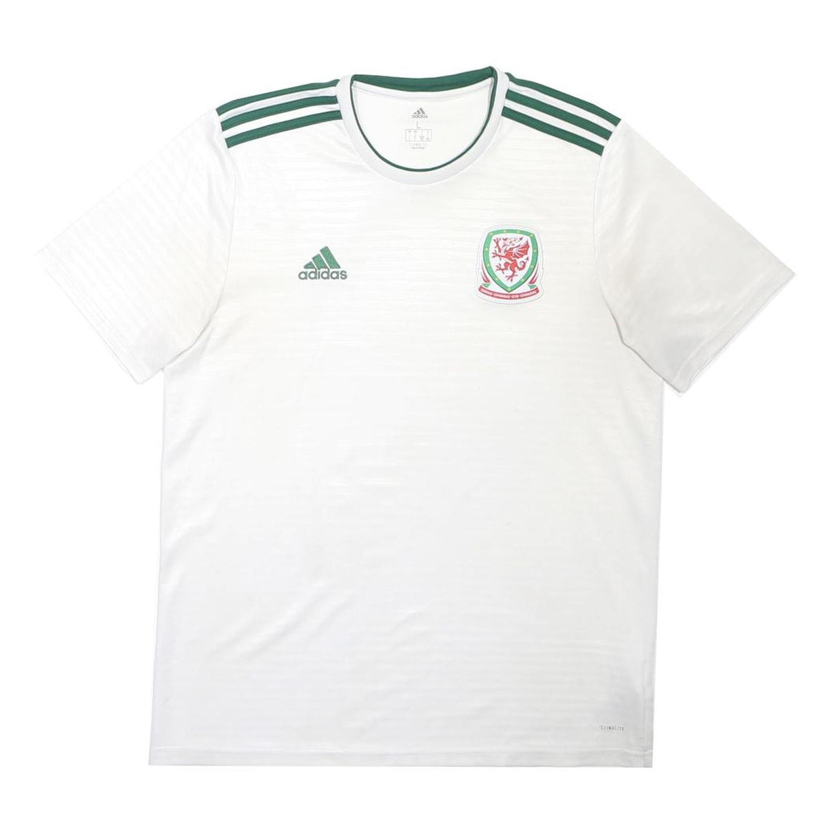 ADIDAS Mens White & Green Football Shirt L Short Sleeve Crew Neck Logo