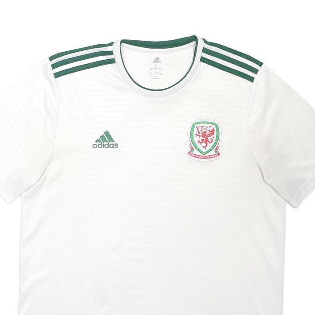 ADIDAS Mens White & Green Football Shirt L Short Sleeve Crew Neck Logo