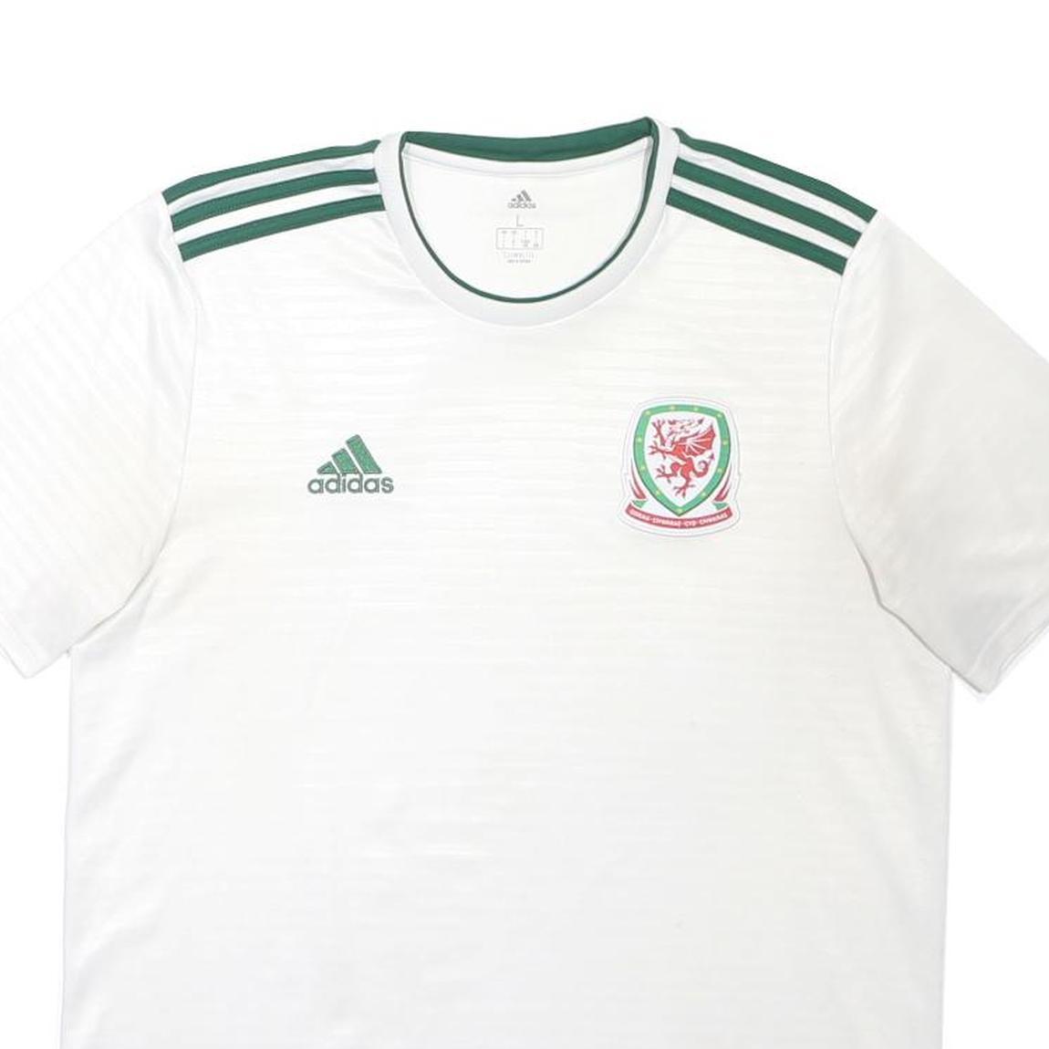 ADIDAS Mens White & Green Football Shirt L Short Sleeve Crew Neck Logo
