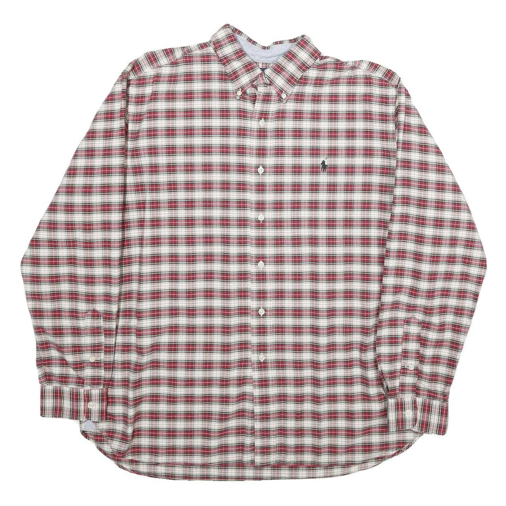 RALPH LAUREN Mens White & Red Check Shirt XL Classic Button-Down Collar Casual
