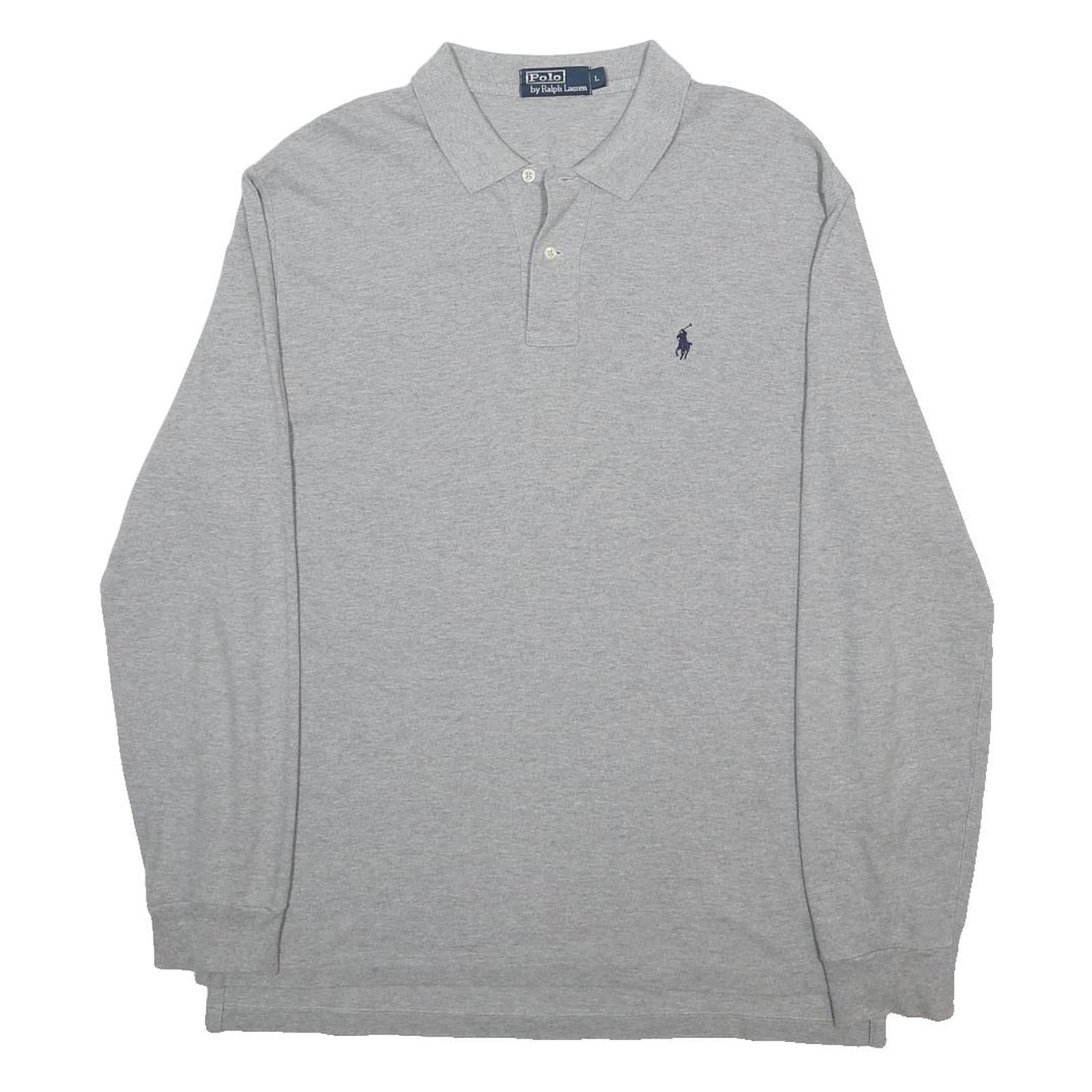 POLO RALPH LAUREN Mens Grey Long Sleeve Plain Polo Shirt L Cotton Classic