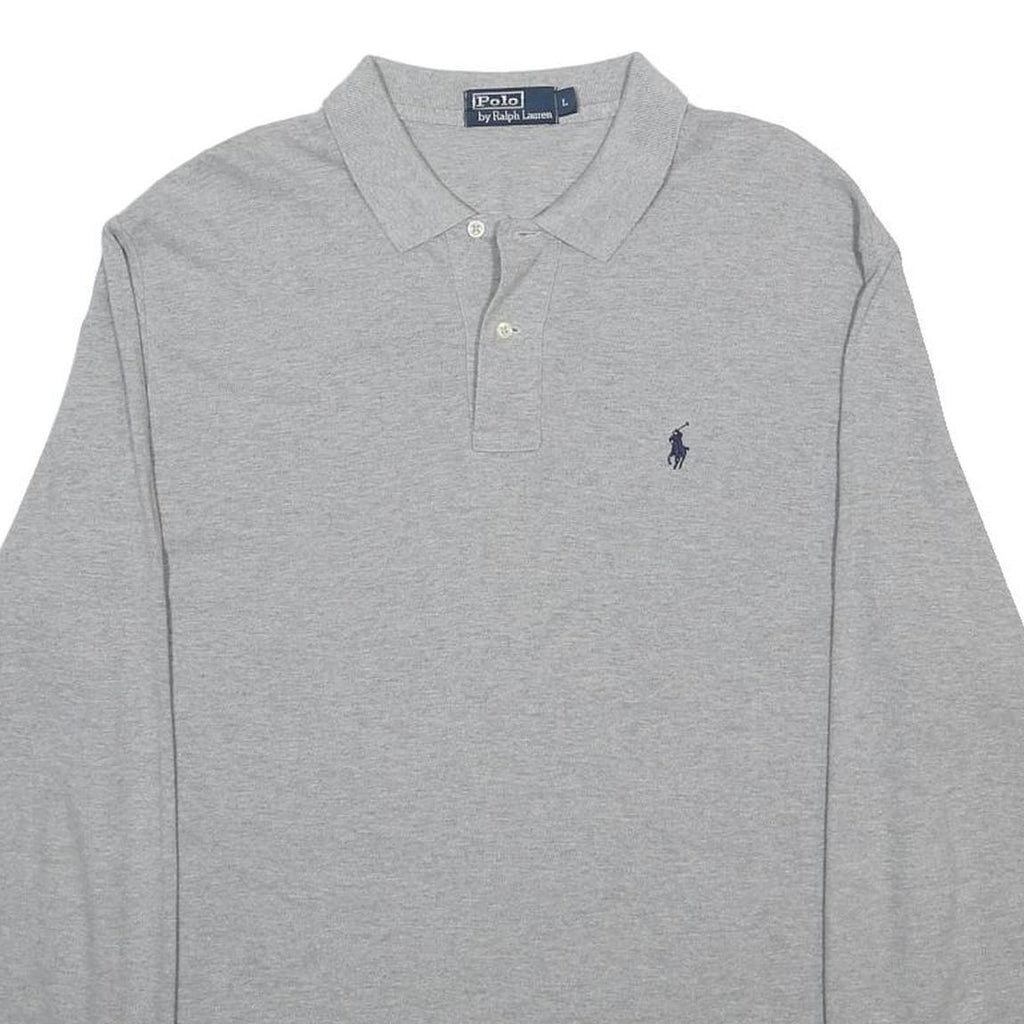 POLO RALPH LAUREN Mens Grey Long Sleeve Plain Polo Shirt L Cotton Classic