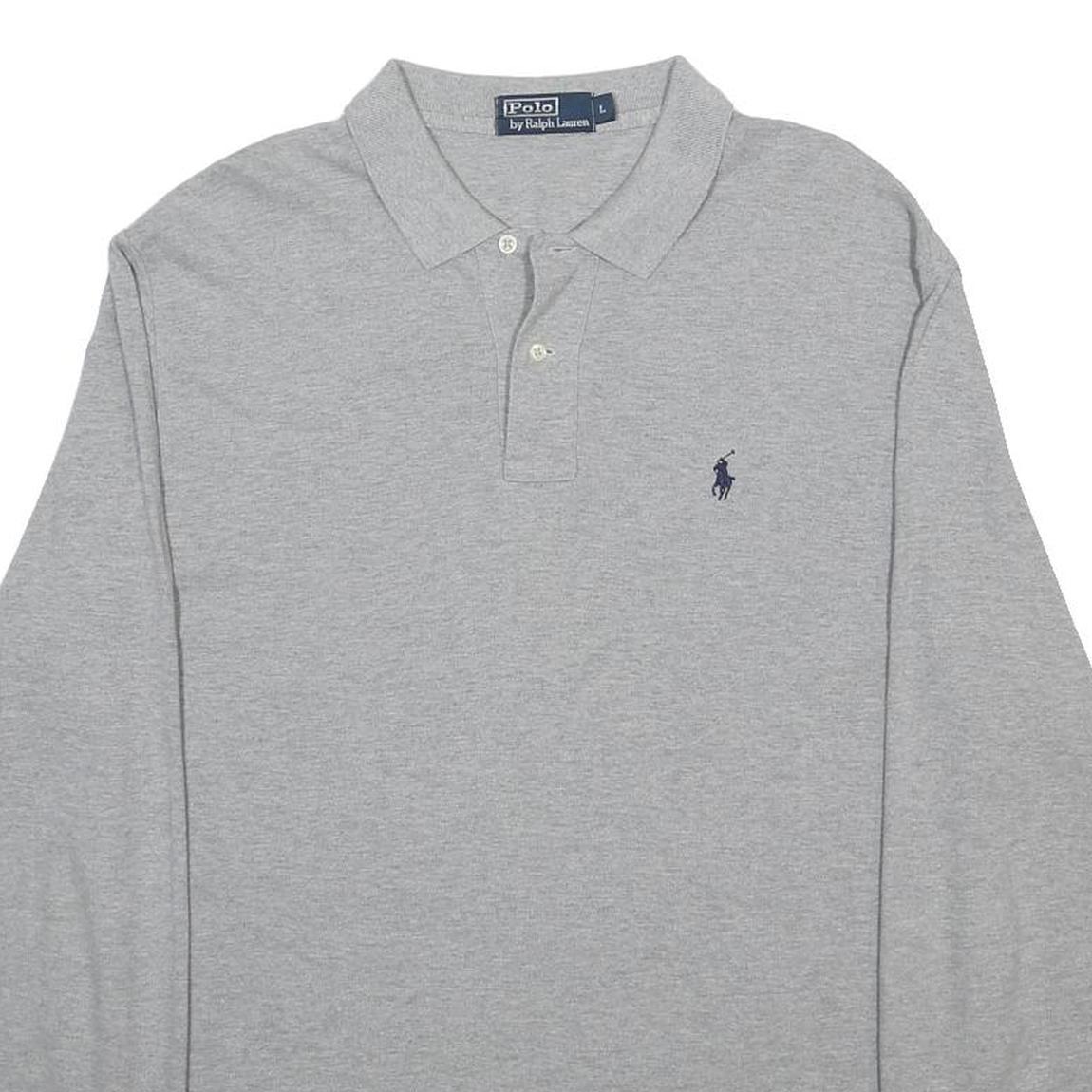 POLO RALPH LAUREN Mens Grey Long Sleeve Plain Polo Shirt L Cotton Classic