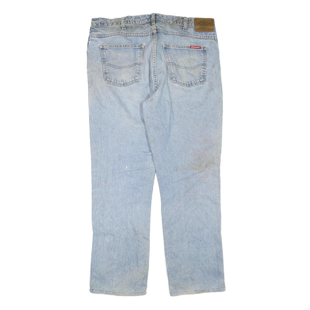 DICKIES Mens Regular Fit Blue Denim W38 L30 Classic Cotton Blend Zip Jeans