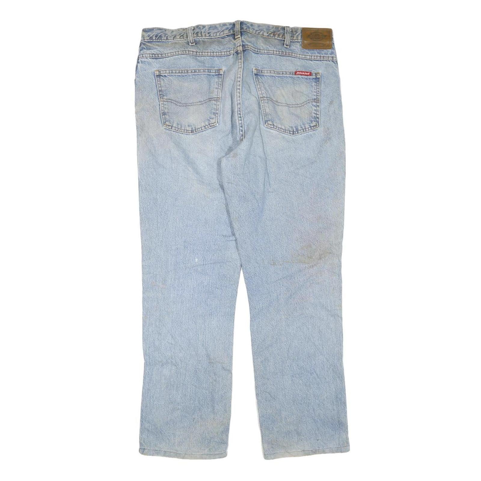 DICKIES Mens Regular Fit Blue Denim W38 L30 Classic Cotton Blend Zip Jeans