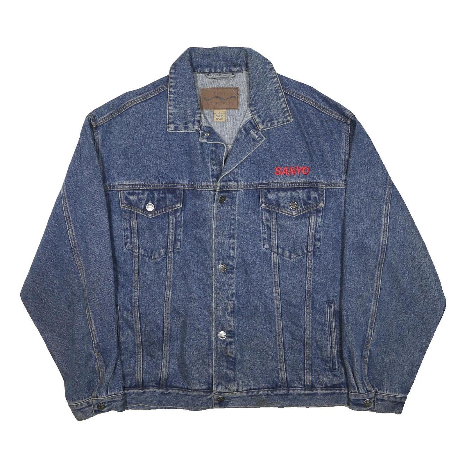 PORT AUTHORITY Mens Blue Denim Button Jacket L Classic Casual Workwear