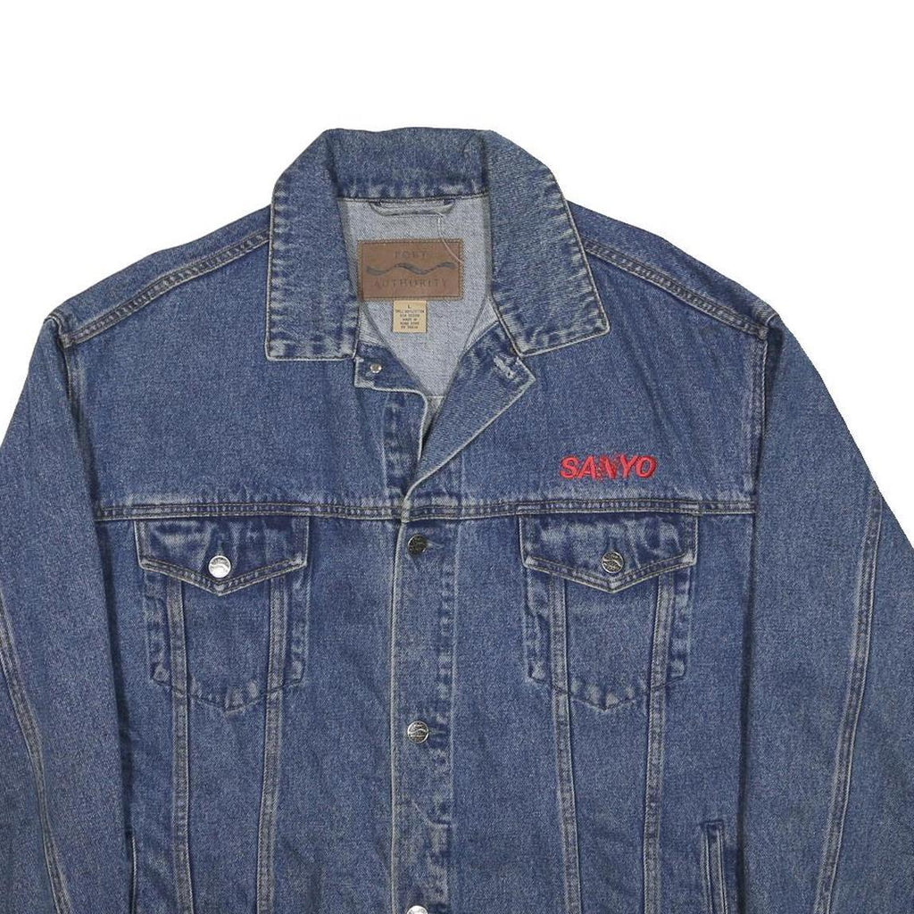 PORT AUTHORITY Mens Blue Denim Button Jacket L Classic Casual Workwear