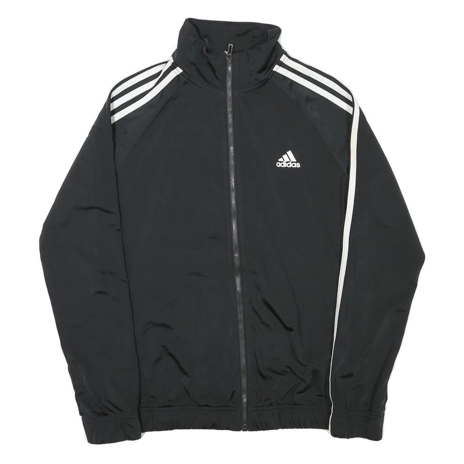 ADIDAS Mens Black & White Track Jacket S Polyester Blend Zip Athletic Sportswear