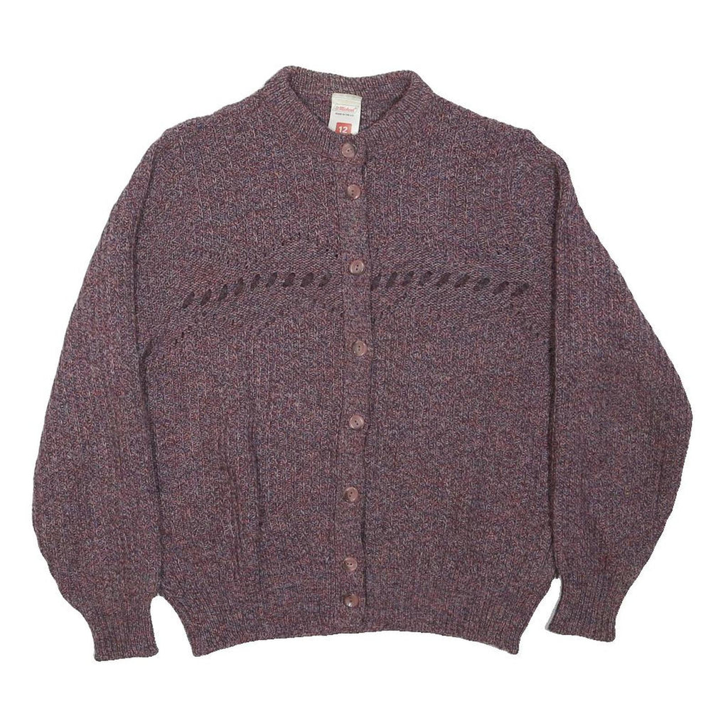 ST MICHAEL Womens Purple Cardigan Plain Round Neck Basic Knit M Acrylic Blend