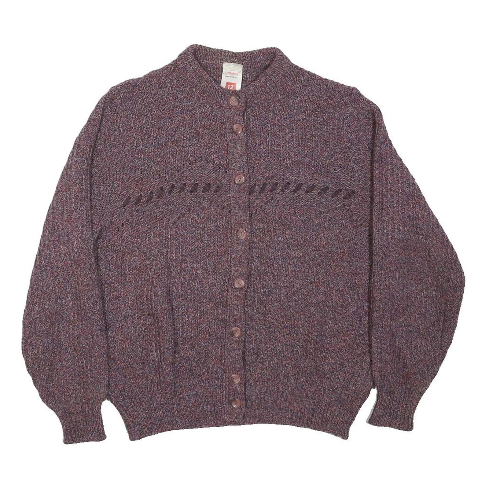 ST MICHAEL Womens Purple Cardigan Plain Round Neck Basic Knit M Acrylic Blend