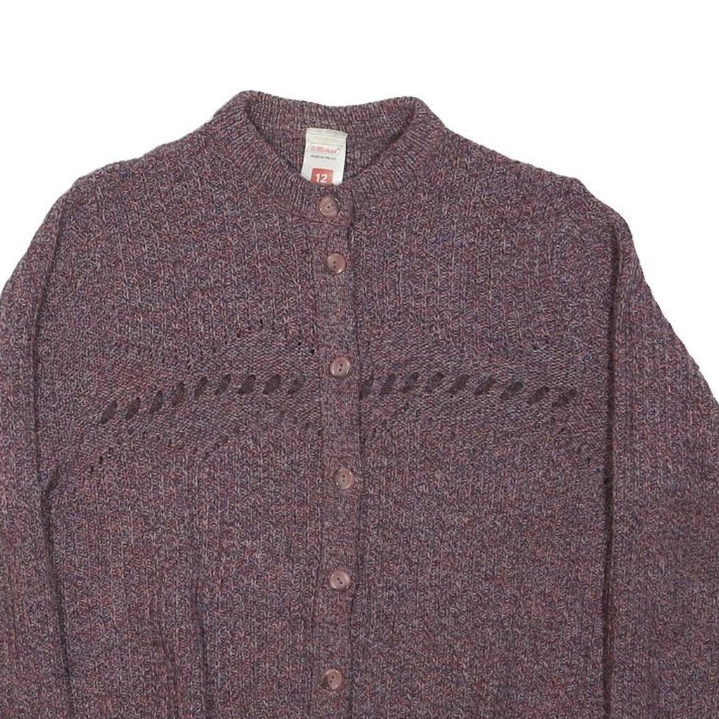 ST MICHAEL Womens Purple Cardigan Plain Round Neck Basic Knit M Acrylic Blend