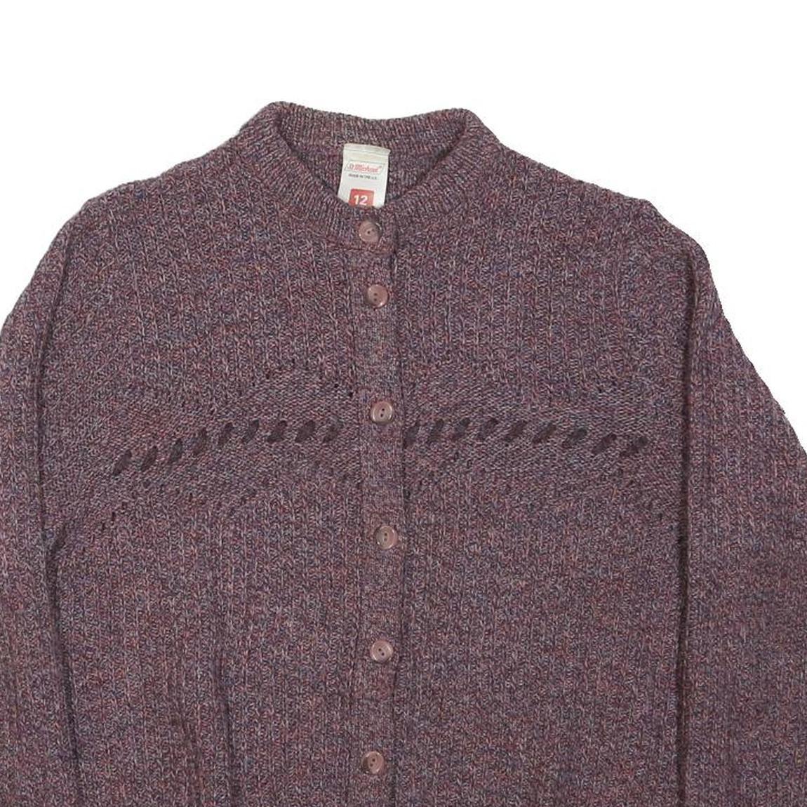 ST MICHAEL Womens Purple Cardigan Plain Round Neck Basic Knit M Acrylic Blend