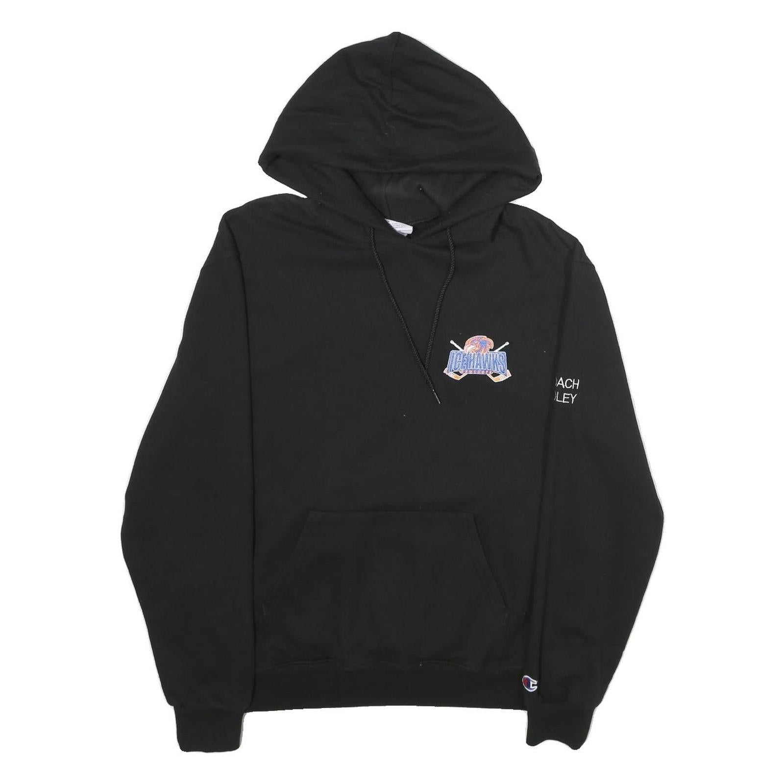 CHAMPION Mens Black Icehawks Pullover Hoodie M Cotton Blend Casual Sportswear