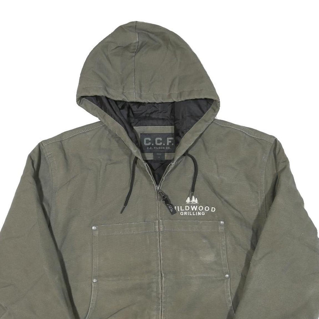 CCF Mens Green Cotton Blend Zip Hooded Jacket S Wildwood Grilling Logo