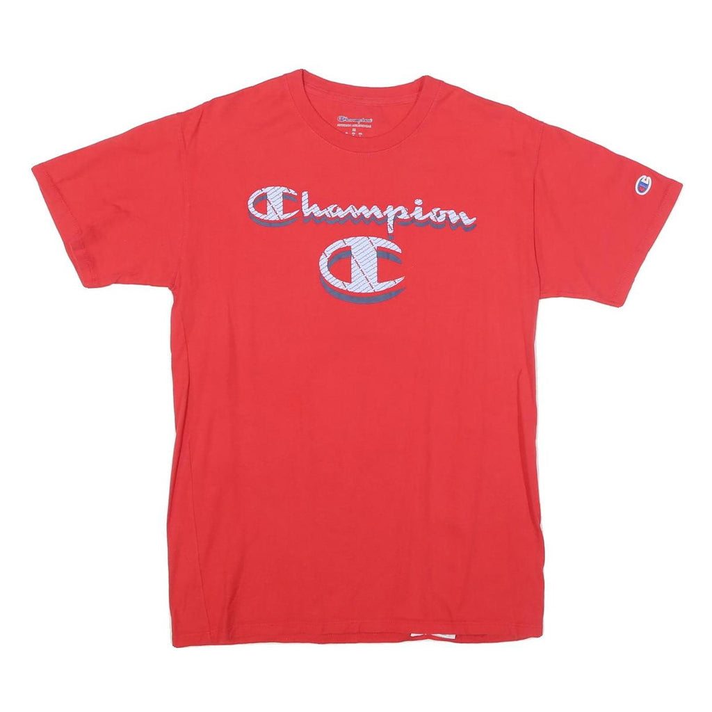 CHAMPION Mens Red Graphic T-Shirt M Short Sleeve Crew Neck Branding Comfort
