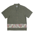 OP Mens Green Floral Border Cotton Shirt L Casual Short Sleeve Summer Style