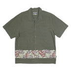 OP Mens Green Floral Border Cotton Shirt L Casual Short Sleeve Summer Style