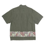 OP Mens Green Floral Border Cotton Shirt L Casual Short Sleeve Summer Style