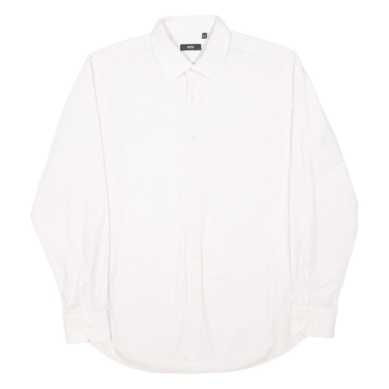 BOSS HUGO BOSS Mens White Cotton Shirt XL Classic Formal Button Front