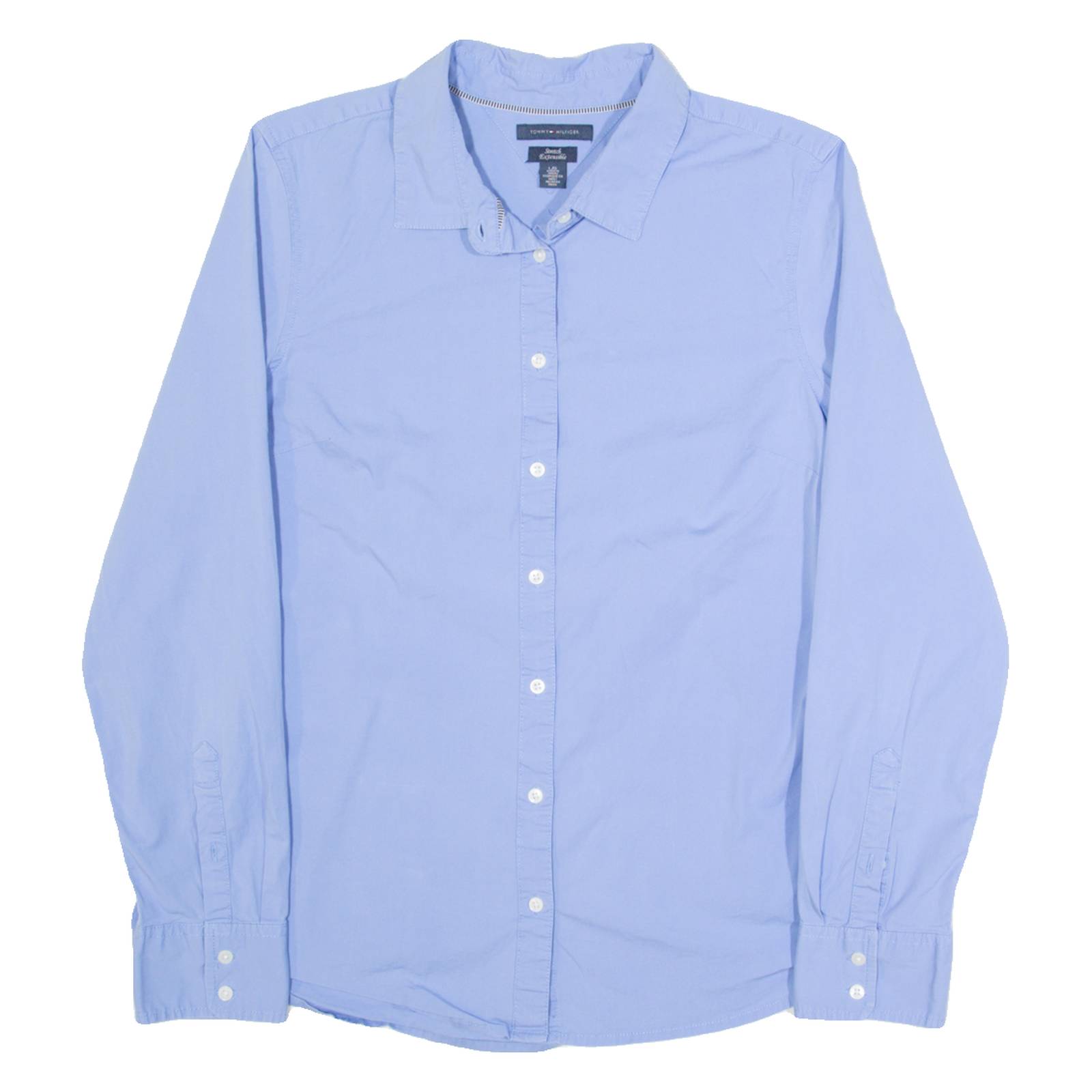 TOMMY HILFIGER Womens Plain Shirt Blue Long Sleeve L