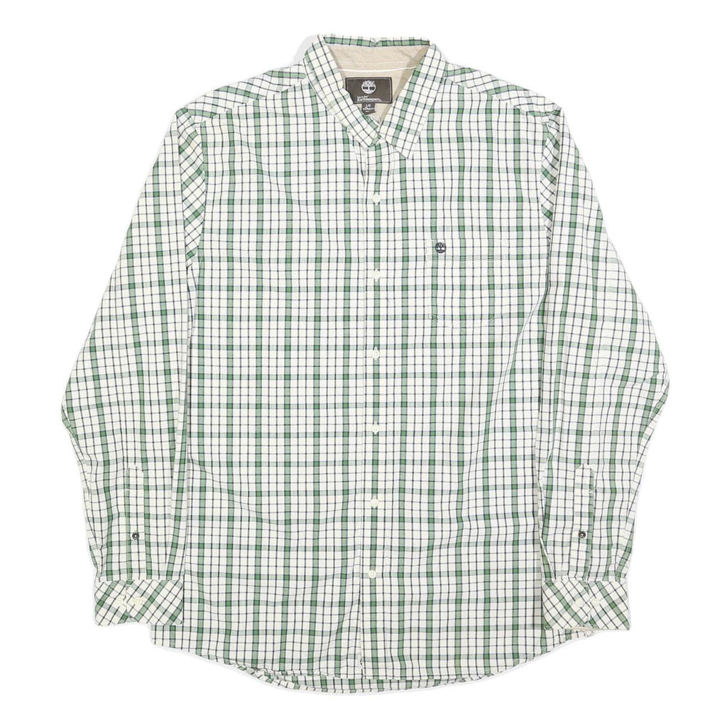 TIMBERLAND Mens Green & White Check Shirt L Long Sleeve Cotton Classic
