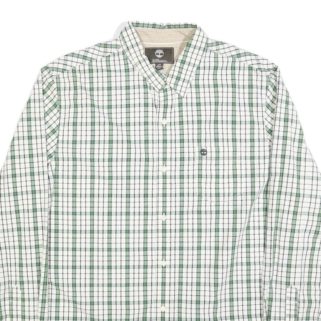 TIMBERLAND Mens Green & White Check Shirt L Long Sleeve Cotton Classic