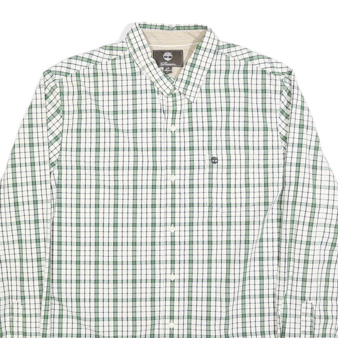 TIMBERLAND Mens Green & White Check Shirt L Long Sleeve Cotton Classic
