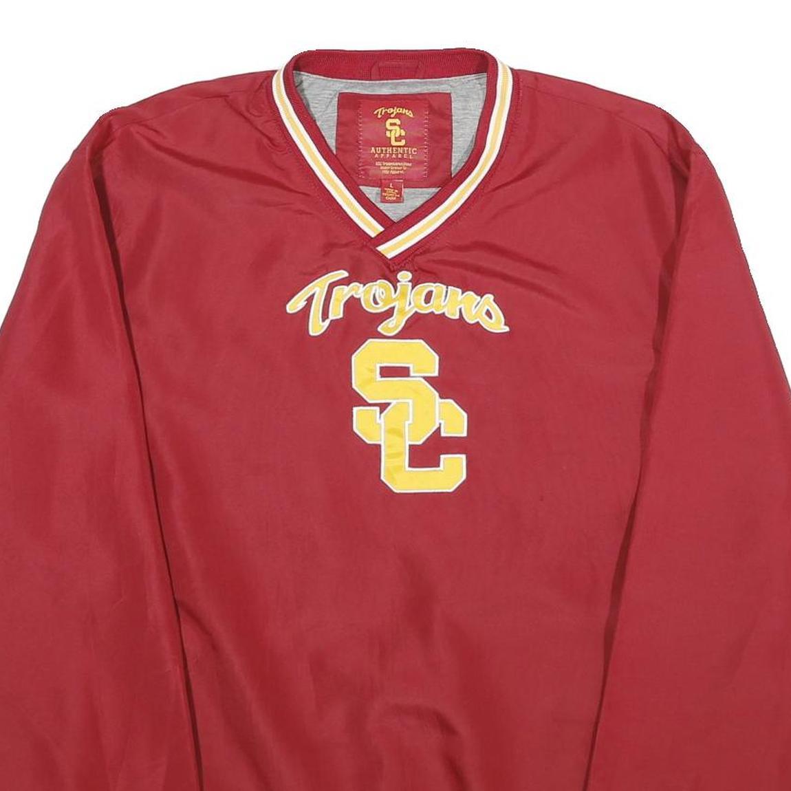 USC TROJANS Mens Red & Yellow V-Neck Sweatshirt L Nylon Pullover