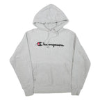 CHAMPION Mens Grey Pullover Hoodie S Classic Script Logo Cotton Blend Casual