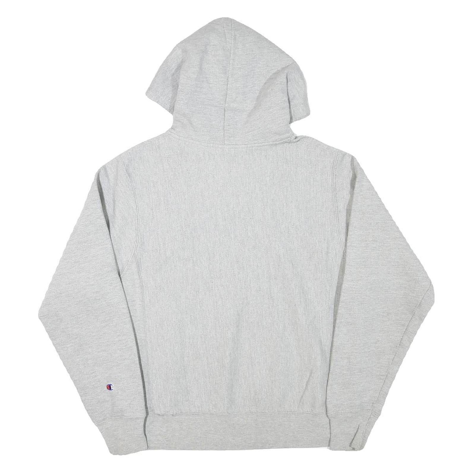 CHAMPION Mens Grey Pullover Hoodie S Classic Script Logo Cotton Blend Casual