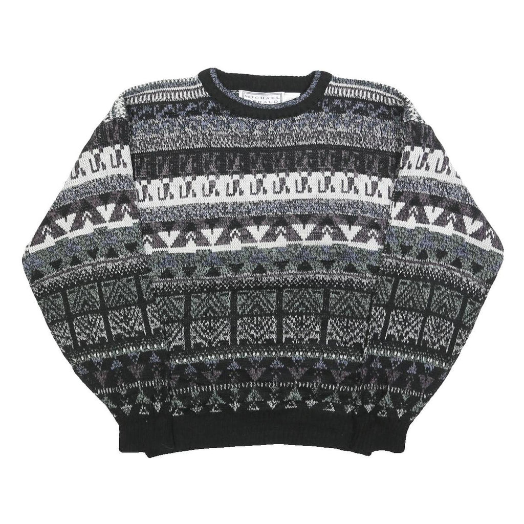 MICHAEL GERALD Womens Black Grey Patterned Jumper Crew Neck Basic Knit M Casual