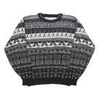 MICHAEL GERALD Womens Black Grey Patterned Jumper Crew Neck Basic Knit M Casual