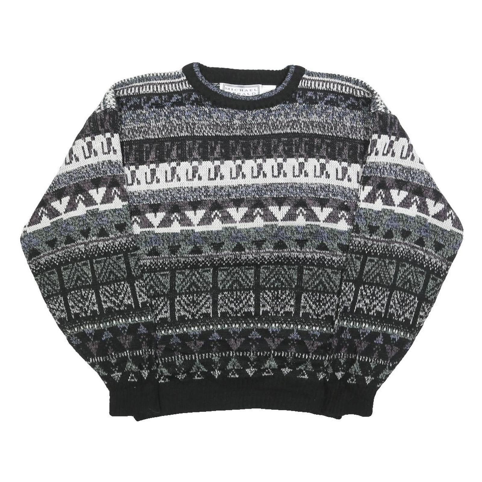 MICHAEL GERALD Womens Black Grey Patterned Jumper Crew Neck Basic Knit M Casual