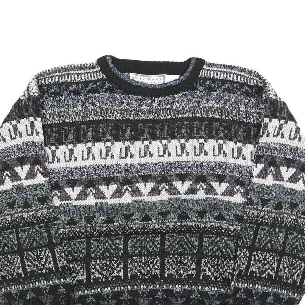MICHAEL GERALD Womens Black Grey Patterned Jumper Crew Neck Basic Knit M Casual