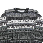 MICHAEL GERALD Womens Black Grey Patterned Jumper Crew Neck Basic Knit M Casual
