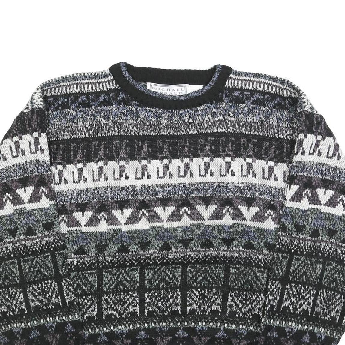 MICHAEL GERALD Womens Black Grey Patterned Jumper Crew Neck Basic Knit M Casual