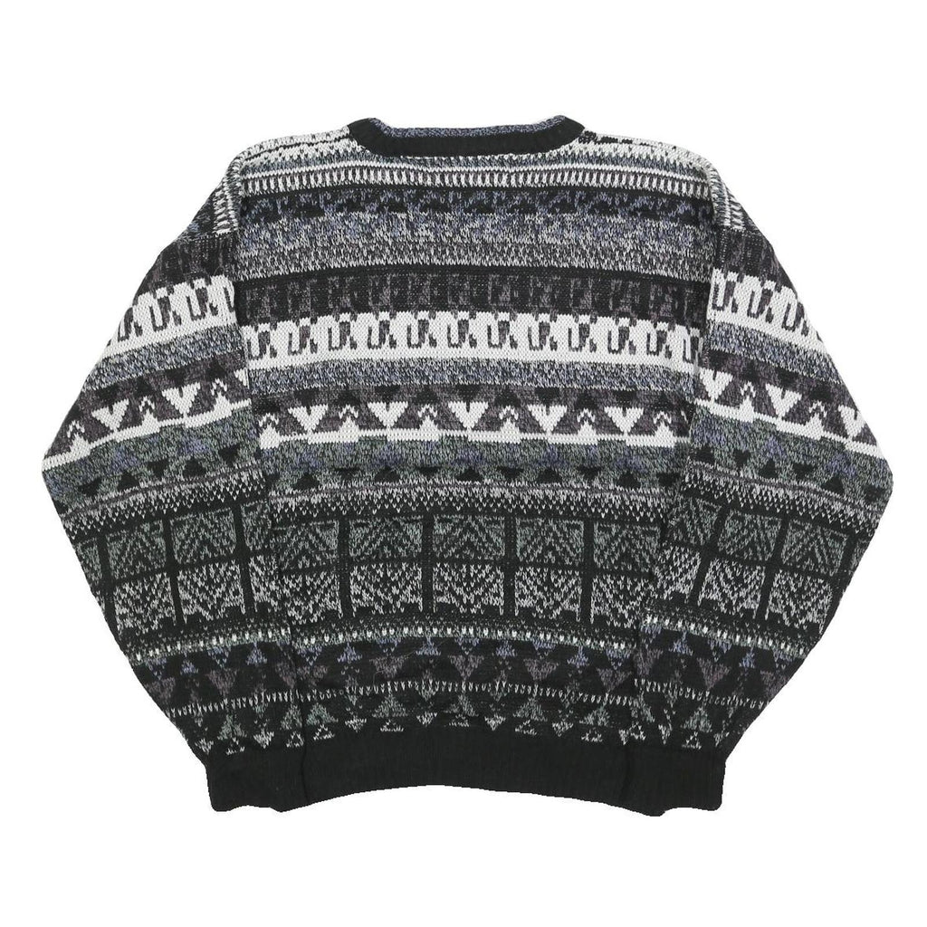 MICHAEL GERALD Womens Black Grey Patterned Jumper Crew Neck Basic Knit M Casual