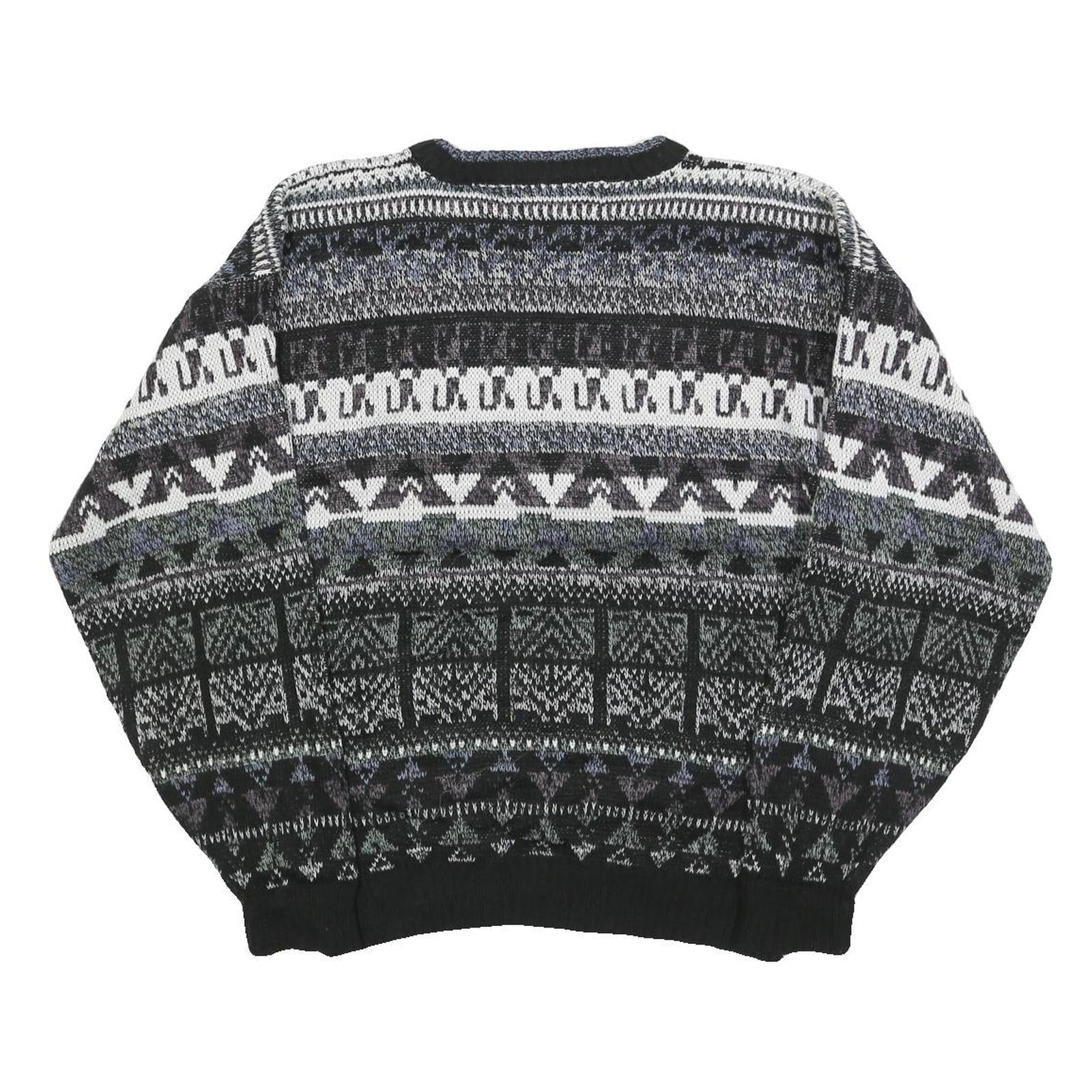 MICHAEL GERALD Womens Black Grey Patterned Jumper Crew Neck Basic Knit M Casual