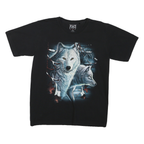 Mens Black Graphic T-Shirt M Short Sleeve Crew Neck Wolf Print Cotton Jersey