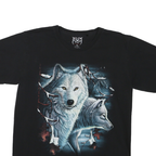 Mens Black Graphic T-Shirt M Short Sleeve Crew Neck Wolf Print Cotton Jersey